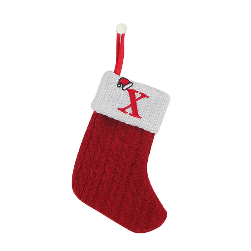 Chaussette de Noël avec lettre, flocon, déco sapin
