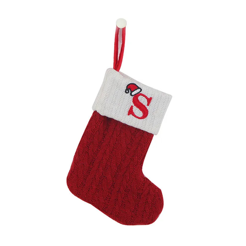 Chaussette de Noël avec lettre, flocon, déco sapin