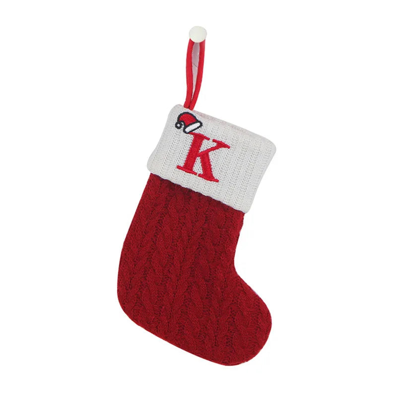 Chaussette de Noël avec lettre, flocon, déco sapin