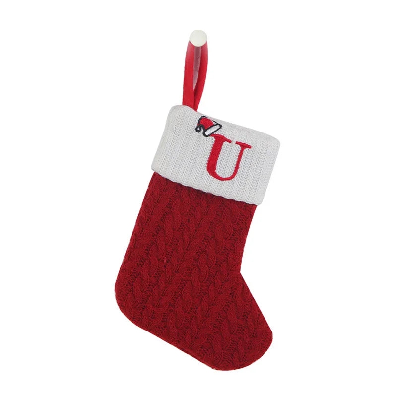 Chaussette de Noël avec lettre, flocon, déco sapin