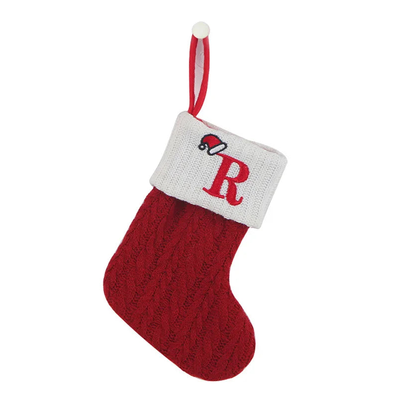 Chaussette de Noël avec lettre, flocon, déco sapin