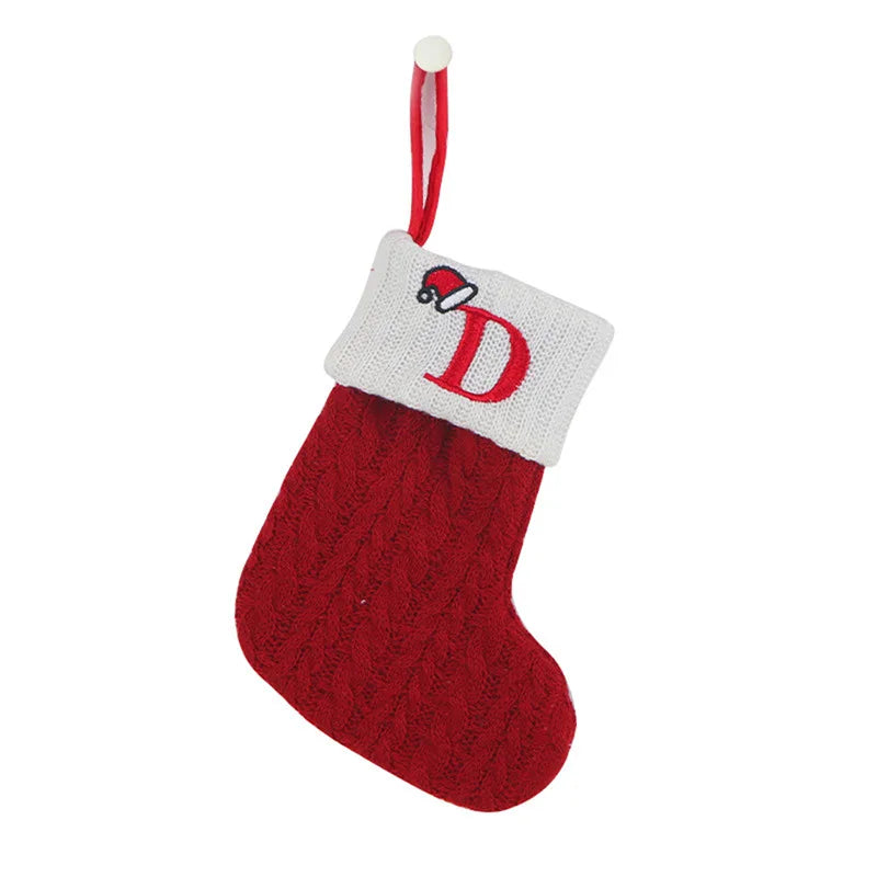 Chaussette de Noël avec lettre, flocon, déco sapin