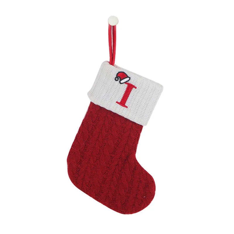 Chaussette de Noël avec lettre, flocon, déco sapin