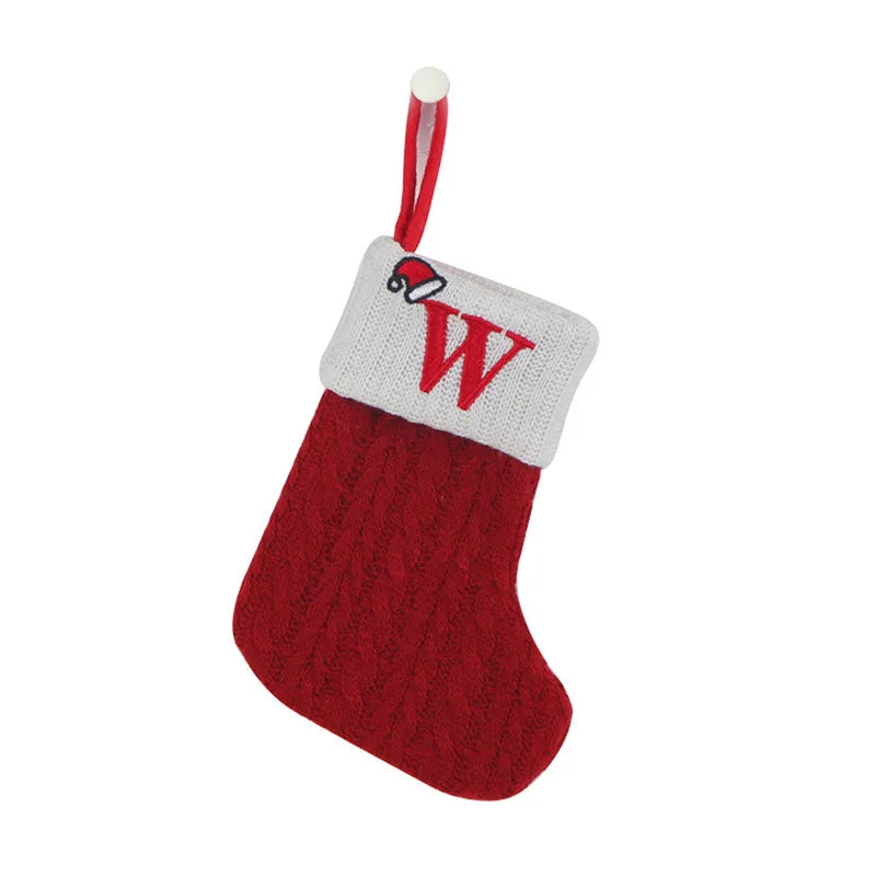 Chaussette de Noël avec lettre, flocon, déco sapin