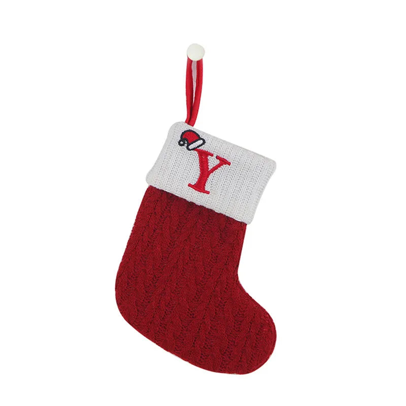 Chaussette de Noël avec lettre, flocon, déco sapin