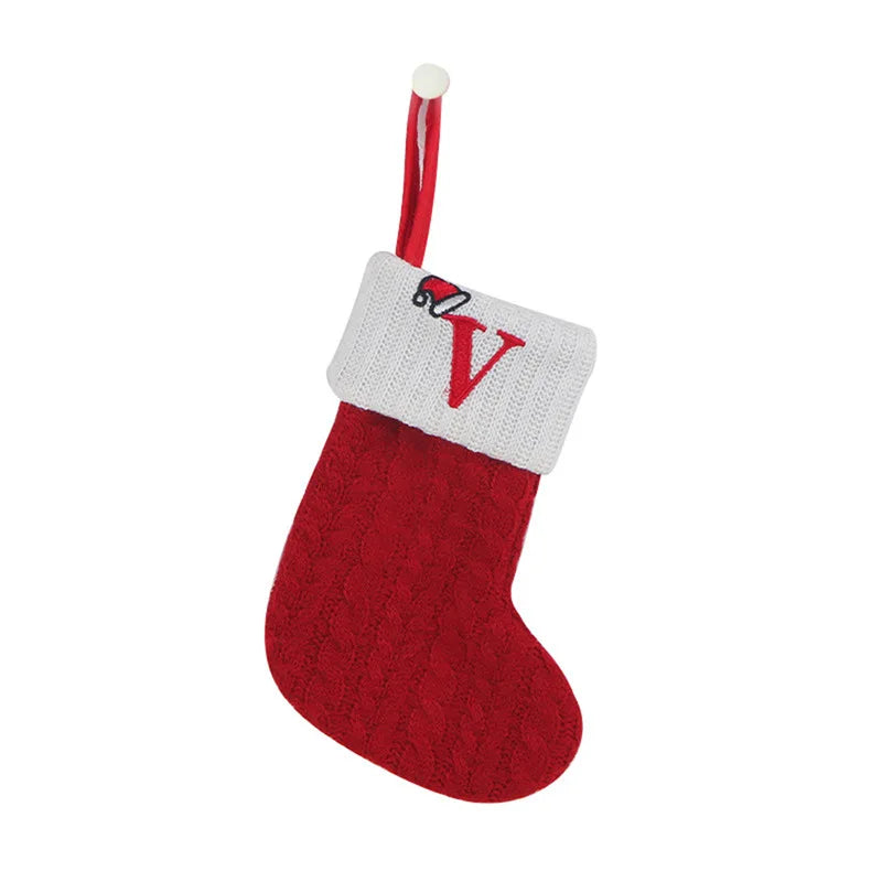 Chaussette de Noël avec lettre, flocon, déco sapin