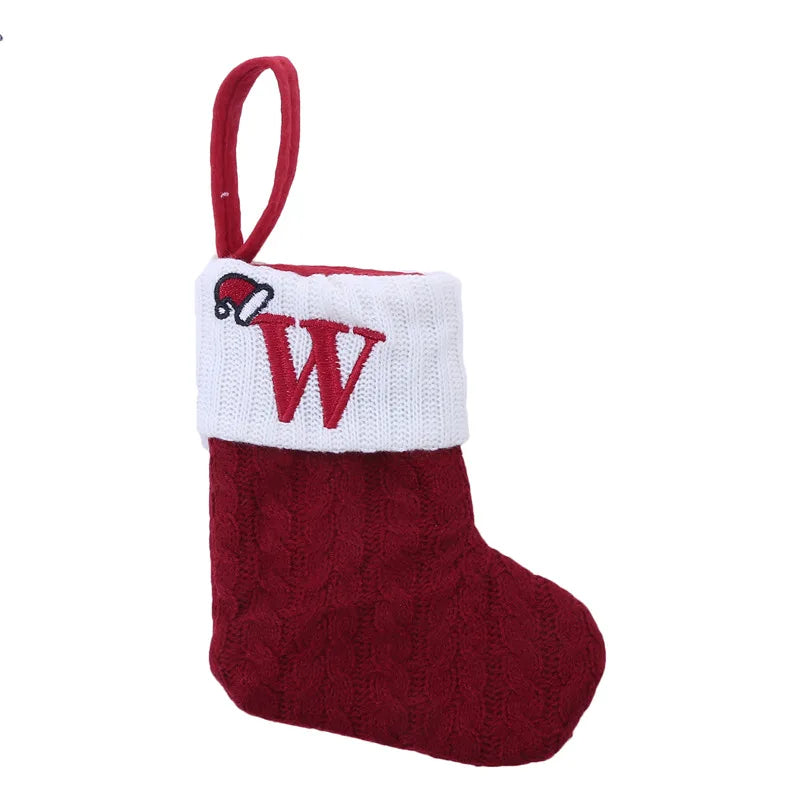Chaussette de Noël avec lettre, flocon, déco sapin