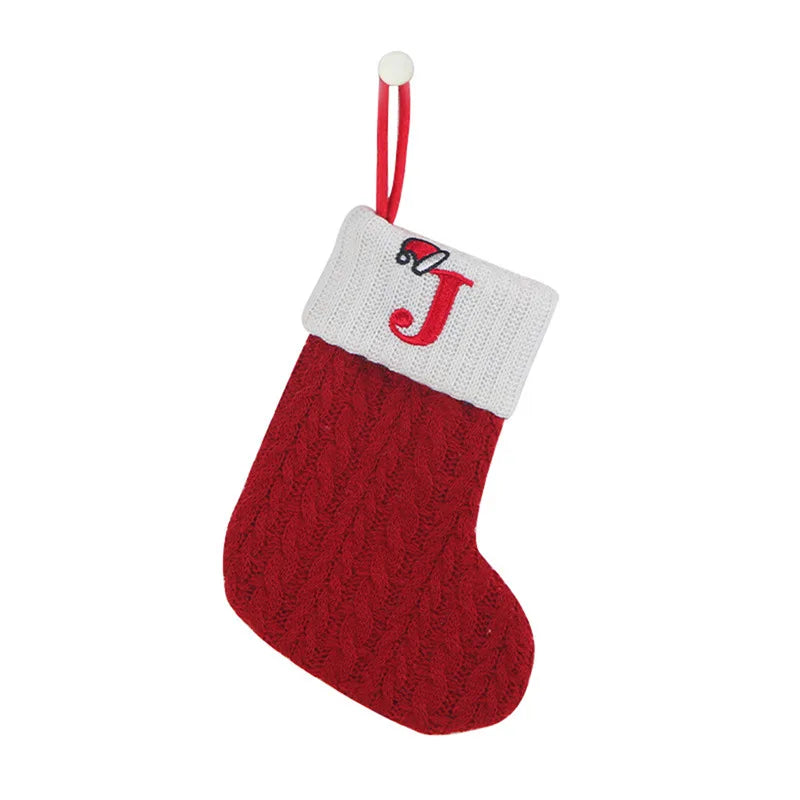 Chaussette de Noël avec lettre, flocon, déco sapin