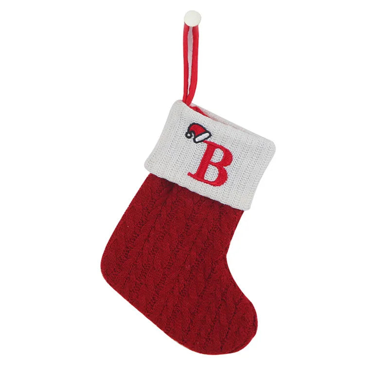 Chaussette de Noël avec lettre, flocon, déco sapin
