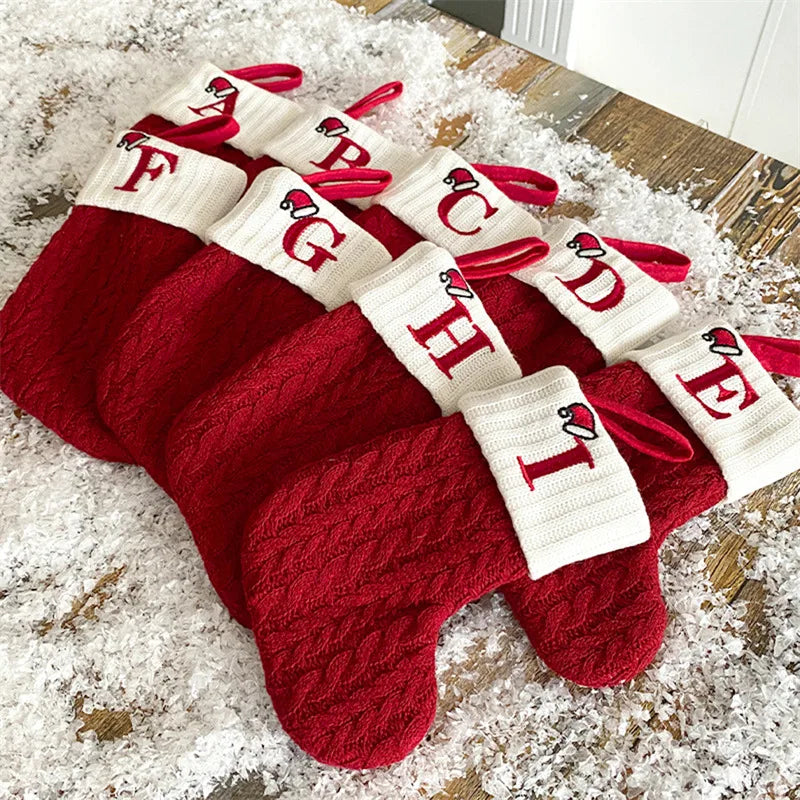 Chaussette de Noël avec lettre, flocon, déco sapin