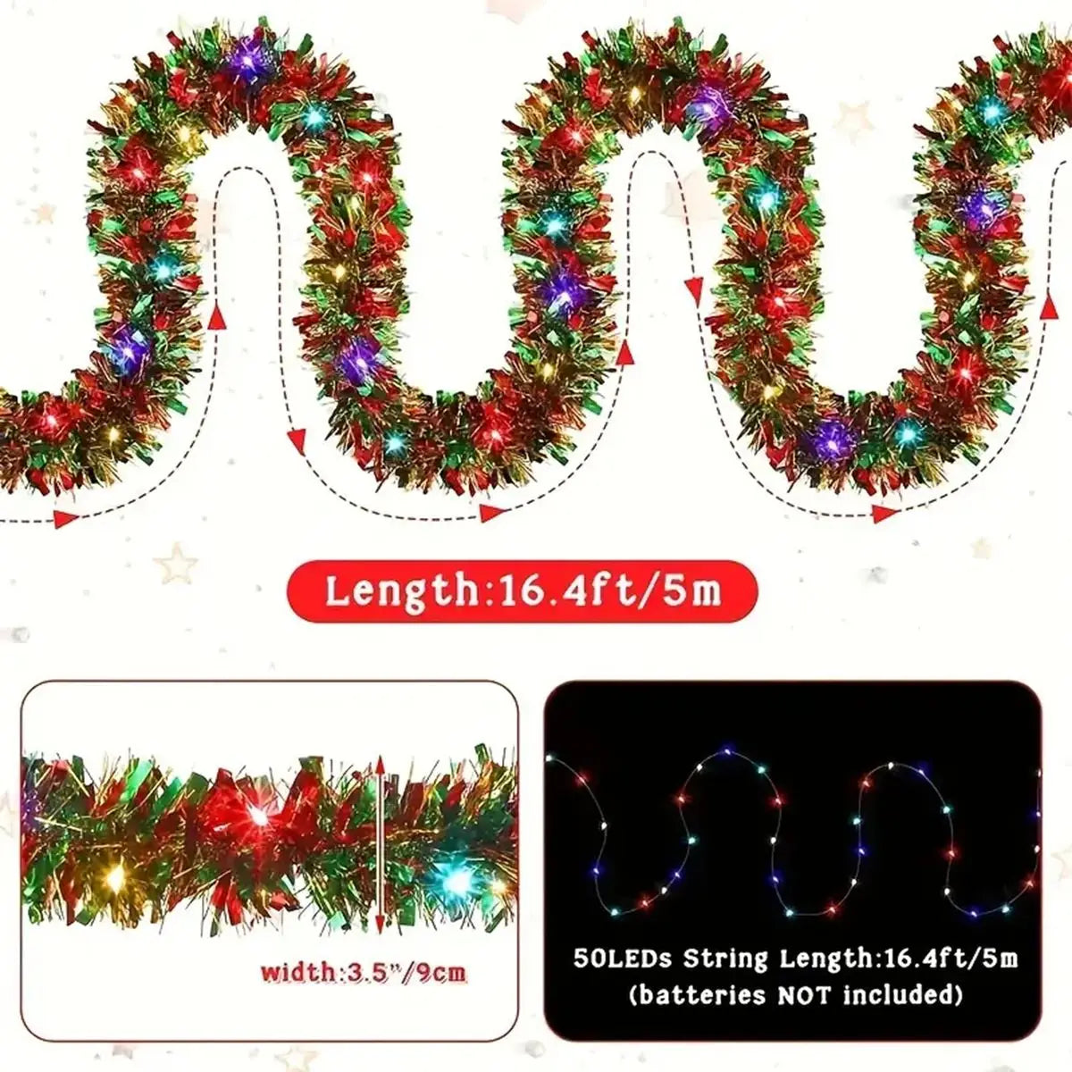 Guirlande de Noël métallisée avec LED