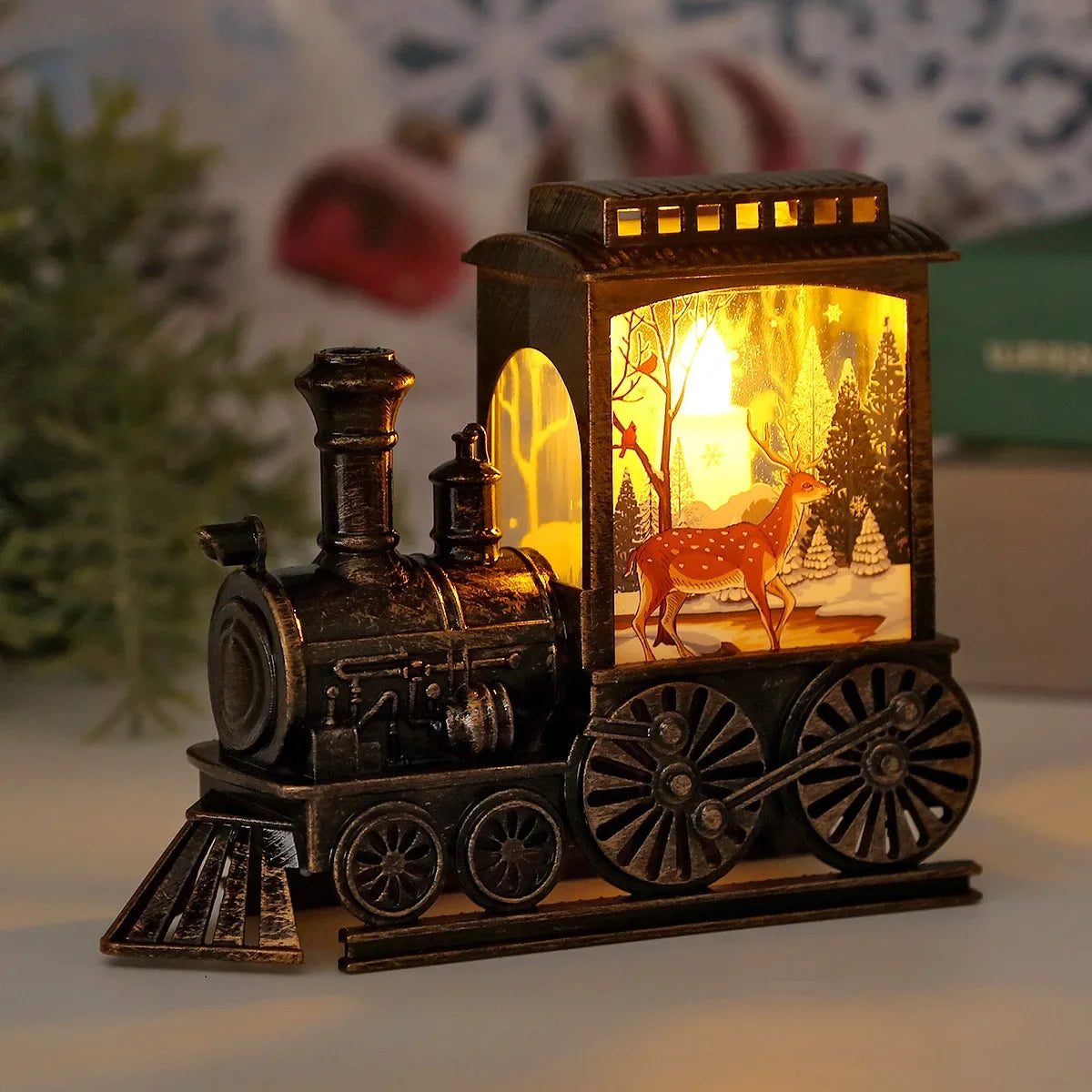 Lanterne de Noël Vintage LED en Forme de Train