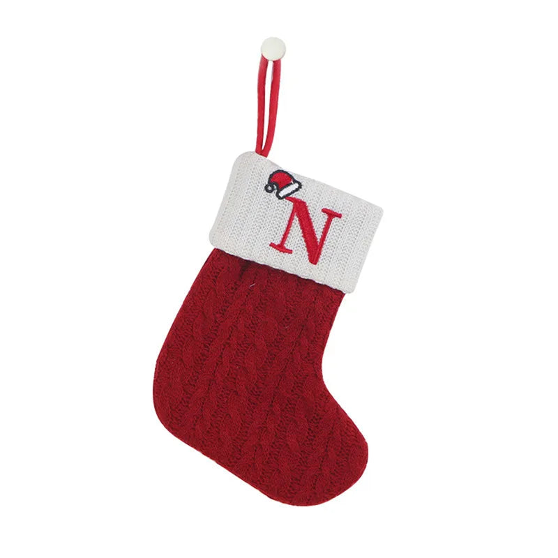 Chaussette de Noël avec lettre, flocon, déco sapin