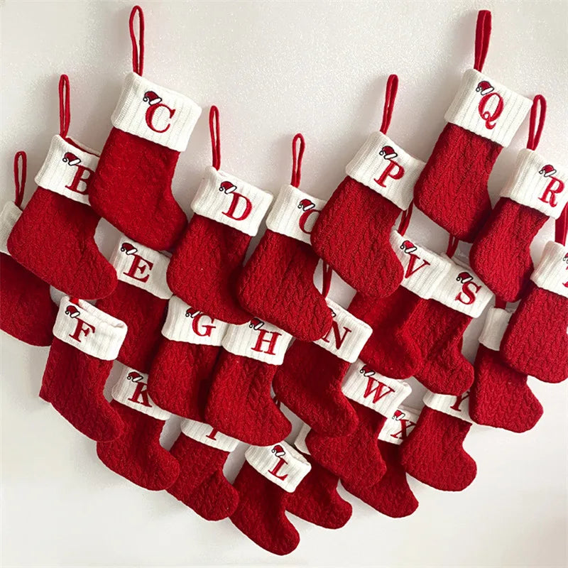 Chaussette de Noël avec lettre, flocon, déco sapin