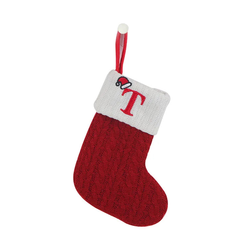 Chaussette de Noël avec lettre, flocon, déco sapin
