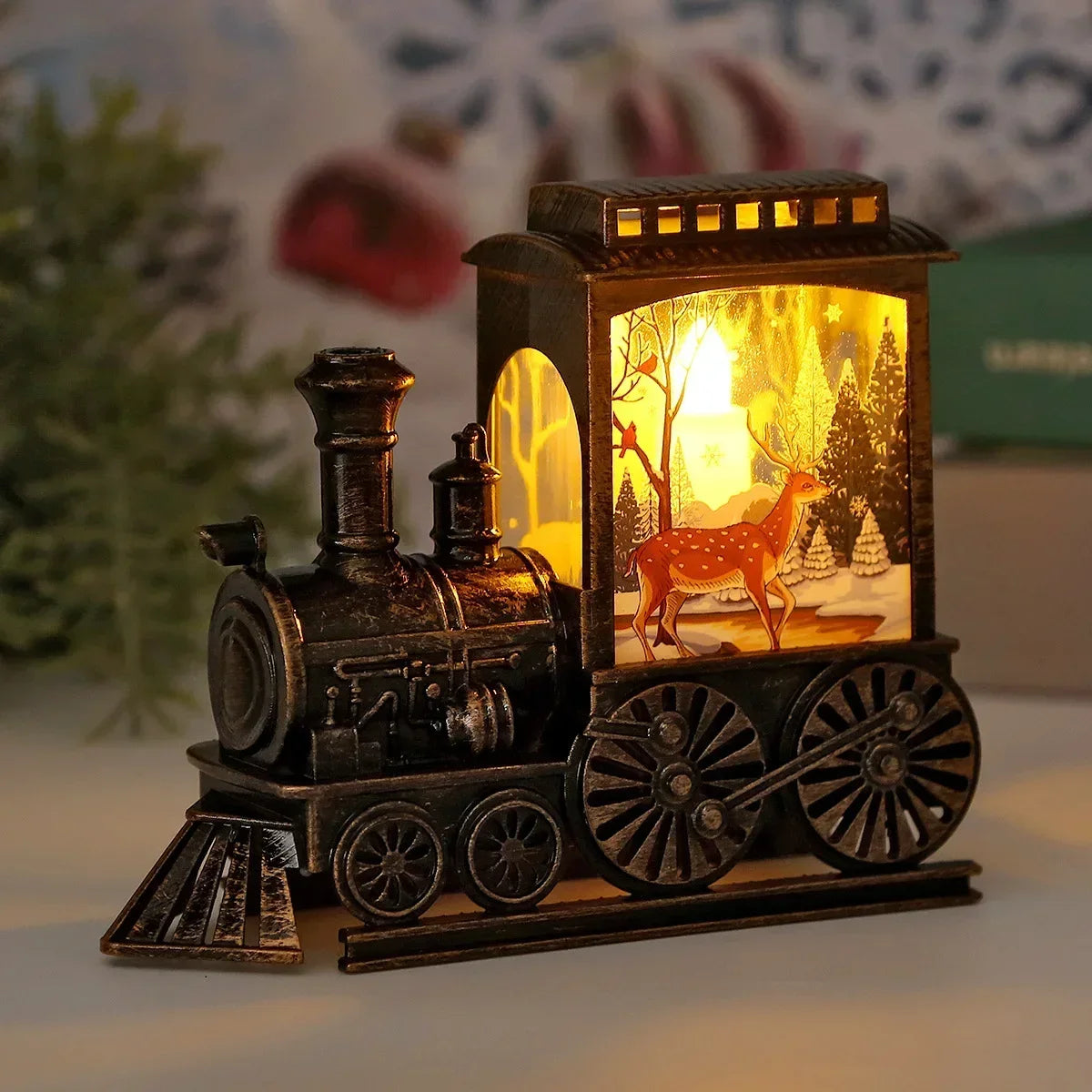 Lanterne de Noël Vintage LED en Forme de Train