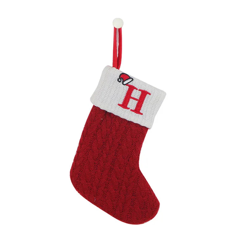 Chaussette de Noël avec lettre, flocon, déco sapin