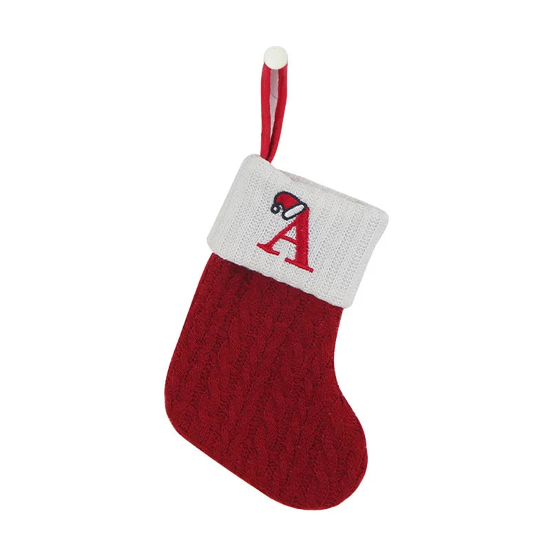 Chaussette de Noël avec lettre, flocon, déco sapin